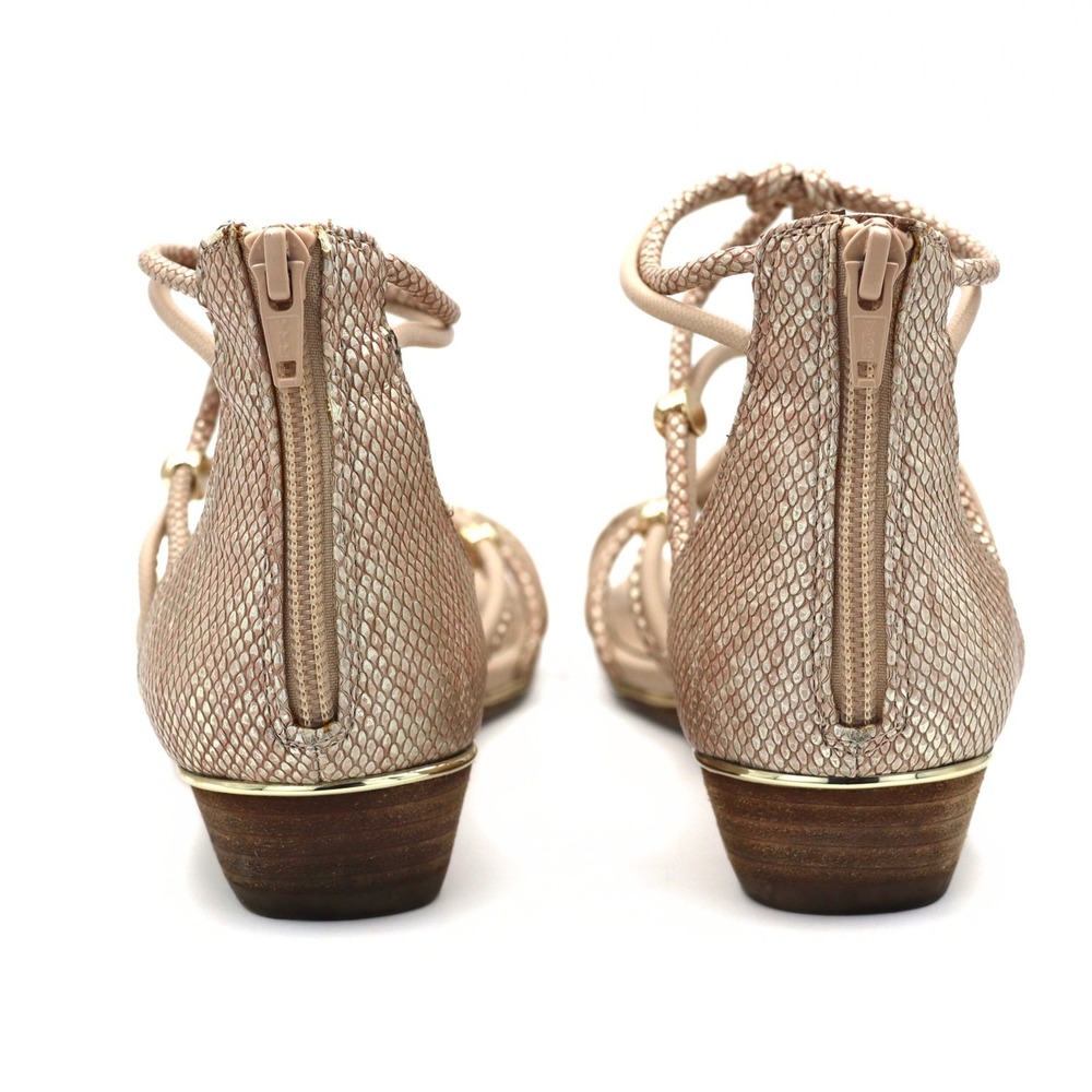 Aldo Women 8.5 Beige Snakeskin Strappy Beaded Gladiator Flat Wedge Sandals Shoes - Picture 8 of 13